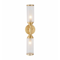 Remo Frosted Ribbed Cylindrical Glass Double Wall Light Capped with Satin Brass Holder