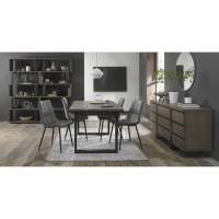 Tivoli Weathered Oak 4 to 6 Seater Extending Dining Set 4 Mondrian Grey Velvet Chairs
