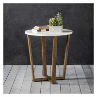 Modern Style Spanish White Marble And Bronze Round Side Lamp Table 56x52cm