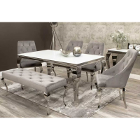 Louis Large White Glass Top 200cm Kitchen Dining Table with Chrome Legs