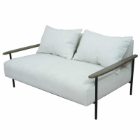 Foundry Pale Grey Upholstered Two Seater Sofa With Wooden Arms and Steel Frame