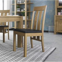 Turin Light Oak Wood Slatted Dining Room Chair With Brown Bonded Leather Upholstered Seat Pad (Pair)