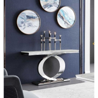 Selene Modern Polished Metal Console Table with Bone White Marble Top 75x120cm