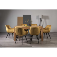 Turin Light Oak Rectangular 165cm Medium Dining Table Set 6 Mustard Velvet Fabric Chairs