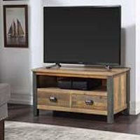 Urban Elegance Large Reclaimed Wood 2 Drawer Widescreen TV Unit Cabinet With Shelf