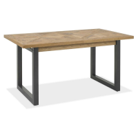 Rustic Oak Parquet Top Extending Dining Table 4 to 6 Seater Black Metal Base