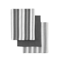 Organic Cotton Stripe Tea Towel Charc 3pk