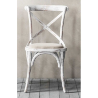 French Bistro Cafe Dining Chair Distressed White Wooden Frame Canvass Seat