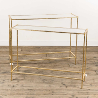 Gin Shu Gold Gilt Leaf Parisienne Metal Long Slim Nests Of Tables Set Of Two