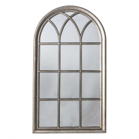 Large Silver Wooden Arched Top Window Mirror Traditional Style 140cm Tall x 80cm Wide