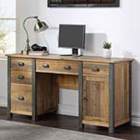 Urban Elegance Industrial Reclaimed Wood Large Twin Pedestal Desk 4 Drawers 1 Cupboard