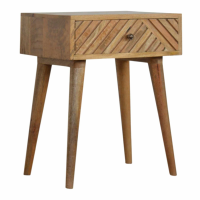 Modern 1 Drawer Mango Wood Oak Finish Bedside Table Cabinet Nightstand on Tapered Legs