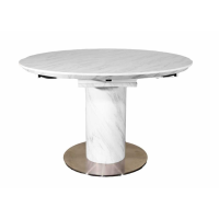 White Marble Round Extending Dining Table Steel Base 120cm Diameter to 160cm Oval