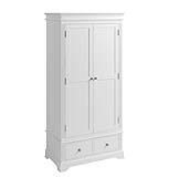 White Painted Modern 2 Door 2 Drawer 185cm Tall Gents Full Hanging Wardrobe Cornice Top 185 x 90cm