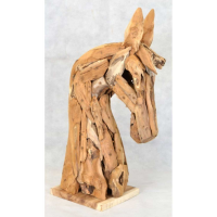 Art Deco Handmade Recycled Solid Teak Wood Horse Structure Showpiece in Natural Brown