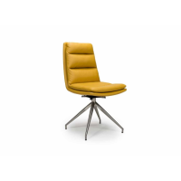 Ochre Yellow Leather Swivel Dining Chair On Brushed Steel Base