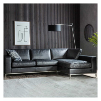 Modern Style Black Leather Upholstered Living Room Corner Chaise Sofa 65x287cm