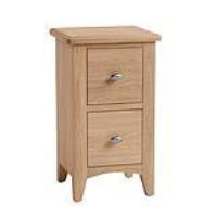 Modern Small Narrow Light Oak 2 Drawer Bedside Cabinet With Brushed Metal Knobs 58 x 35cm