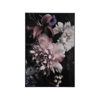 Vintage Style Floral Peonies And Lilies Glass Wall Art With Black Border 120 x 80cm