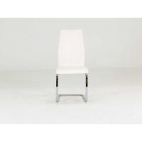 Modern White Leather Dining Chair on Chrome Steel Cantilever Legs