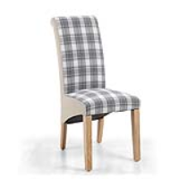 Kenna Herringbone Modern Check Plain Wood and Fabric Upholstery Dining Chair Light Grey Side Panel 102x45x61cm