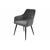 Modern Grey Velvet Upholstered Dining Chair Quilted Design Black Sleek Metal Legs