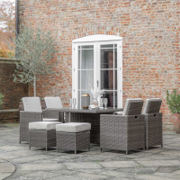 Natural Rattan Outdoor Garden Furniture 8 Seater Cube Dining Table Chair Set