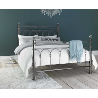 Modern Shiny Nickel 135cm 4ft 6 Double Bed with Stylish Headboard and Crystal Detail
