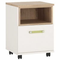 Kids Light Oak and White High Gloss 1 Door Mobile Chest Open Shelf Lemon Handles