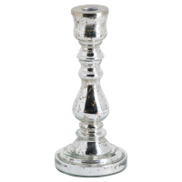 Modern Style Silver Metallic Finish Curved Glass Candle Holder 22 x 10cm