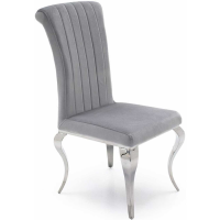 Modern Silver Velvet Fabric Upholstered Dining Chair Polished Metal Shaped Legs