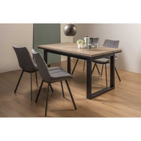 Tivoli Weathered Oak 150 to 198cm Extending Dining Set 4 Grey Velvet Fabric Chairs