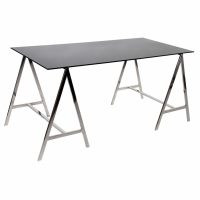 Modern Black Glass Trestle Dining Table