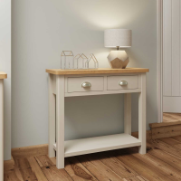 Modern Style Oak Top Dove Grey Painted 2 Drawer Console Hall Table 75x85cm