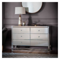 Modern Mirrored Glass Bedroom Chest of 6 Drawers 120cm Wide
