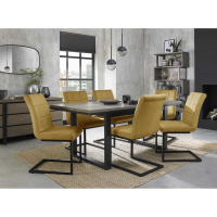 Tivoli Weathered Oak 6 to 8 Seater Table And 6 Lewis Mustard Velvet Chairs Dining Set