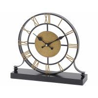 Traditional Black and Antique Brass Skeleton Mantel Clock Roman Numerals Face