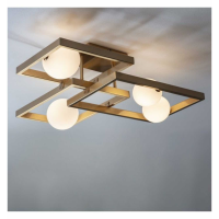 Modern Gloss White Glass And Brushed Gold Squares Ceiling Light 20 x 64cm