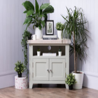 Modern Grey Painted 2 Door Small Corner TV Media Unit Chalked Oak Top 65x80x40cm
