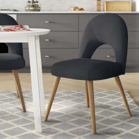 Modern Scandic Dark Grey Fabric Upholstered Dining Chair on Oak Wood Legs