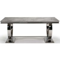 Modern Dining Table Grey Marble Top Polished Stainless Steel Base 180cm