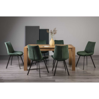 Light Oak Rectangular 165cm Medium Dining Table Set 6 Green Velvet Fabric Chairs