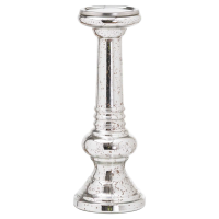 Modern Large Silver Metallic Glass Candle Stand Holder Hexagonal Pillar 39x14cm
