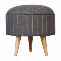 Pewter Tweed Fabric Upholstered Footstool with Oak Legs Nordic Style