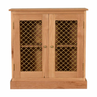 Scandinavian Style Solid Oak Wood And Brass 2 Door Caged Living Room Cabinet 77 x 76cm