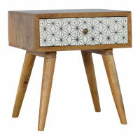 Modern Bedside Table Cabinet Nightstand Black White Geometric Screen Printed Drawer