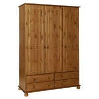 Solid Pine Stained Lacquer Finish Tall 185cm Triple 3 Door 4 Drawer Combi Wardrobe