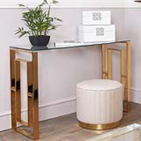 Gold Tint Metal Frame Hallway Console Table Clear Tempered Glass Top 120cm Wide