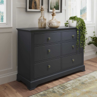 Midnight Grey Painted Wooden Modern Chest of 6 Drawers Bracket Feet