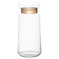 Gold Collared Clear Glass Bottle Handcrafted Flower Vase Home Decor 29x13cm
